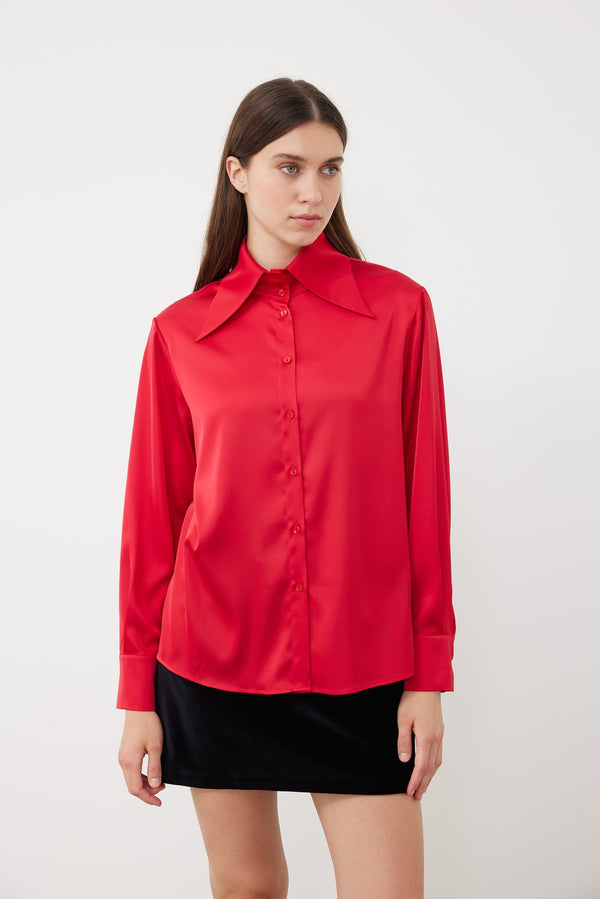 Roman Long Sleeve Poplin Shirt Red