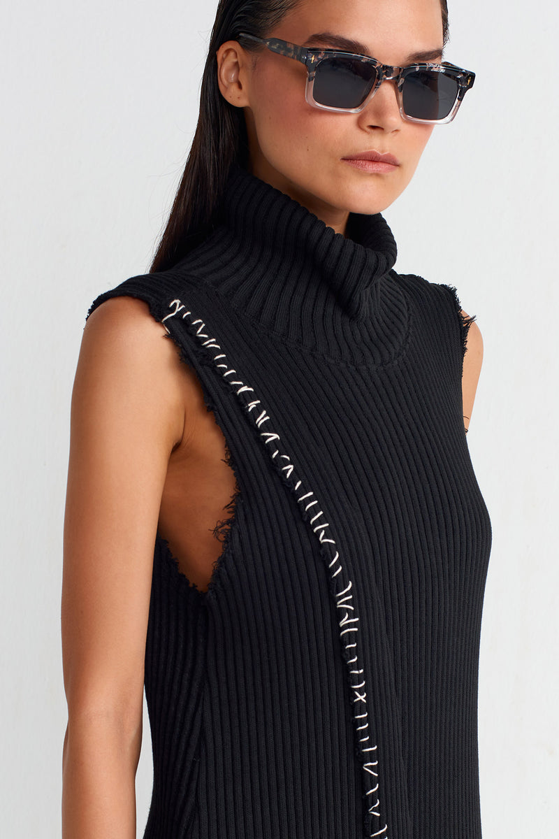 Nu Contrast Stitched Knit Dress Black