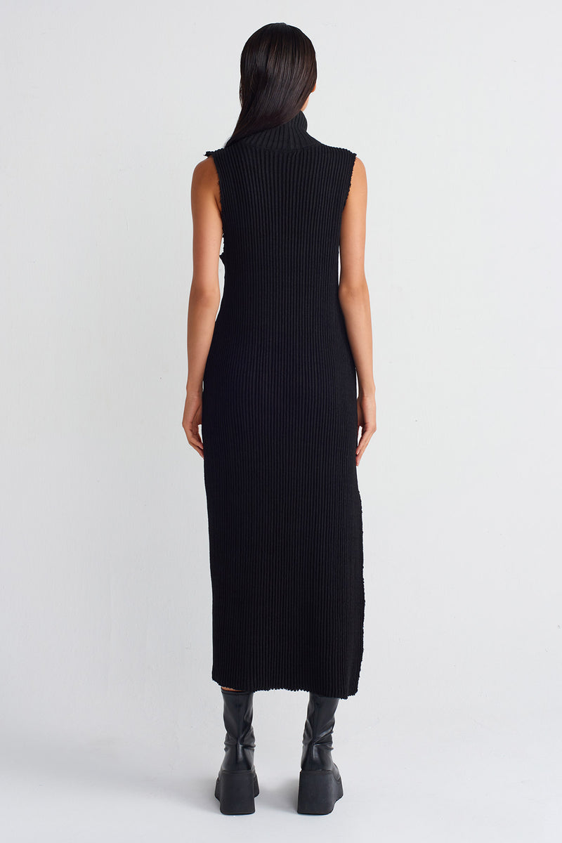 Nu Contrast Stitched Knit Dress Black