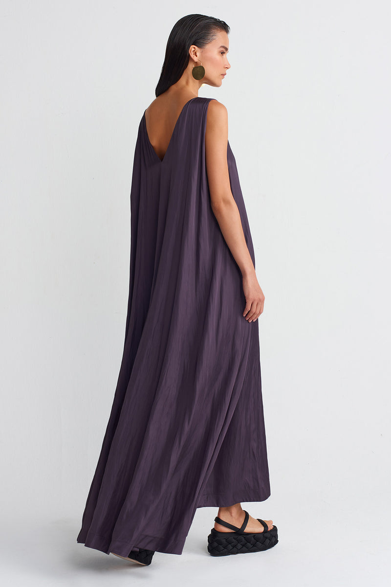 Nu Satin Long Elegant Dress Plum