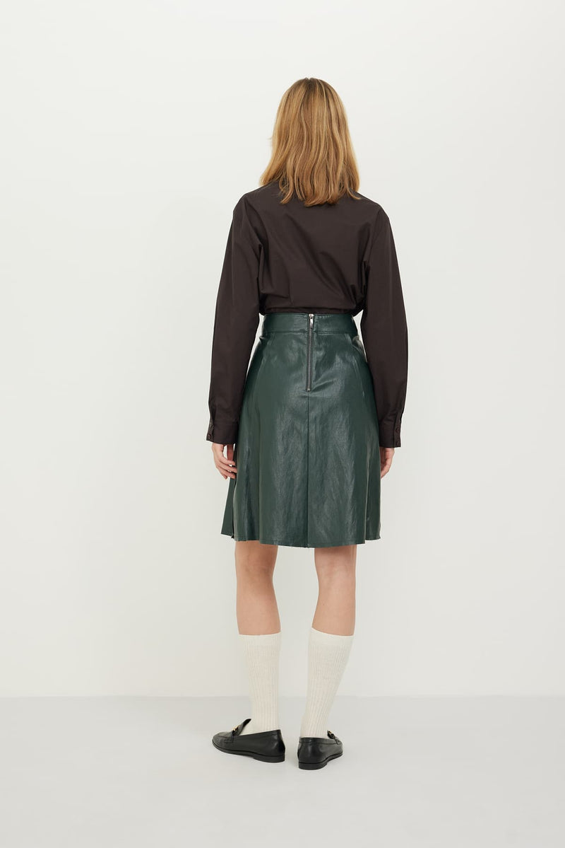 Roman Leather Pleated Skirt Green