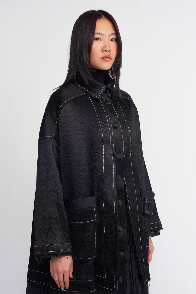 Nu Crinkle Kaftan Jacket With Large Pockets Black