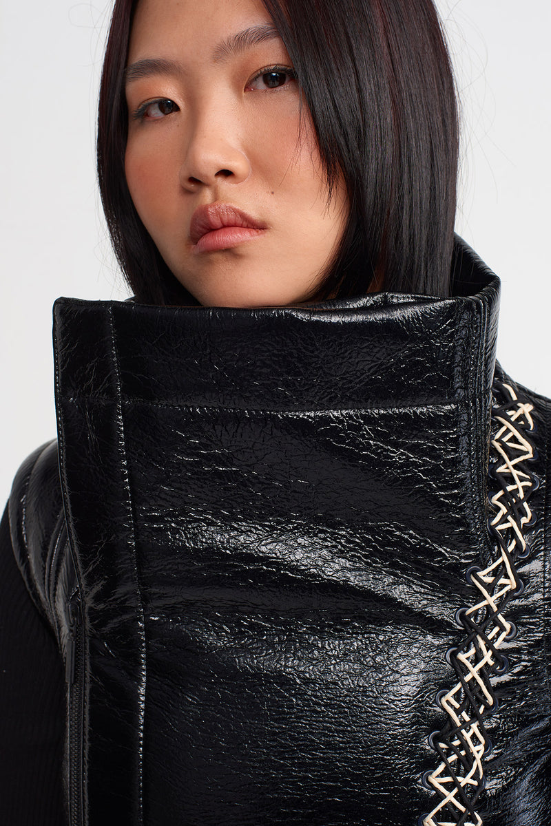 Nu Leather Jacket With Knit Sleeves Black