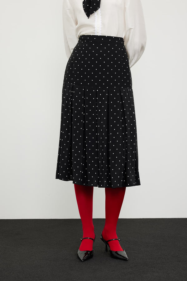 Roman Polka Dot Pleated Skirt Black-White