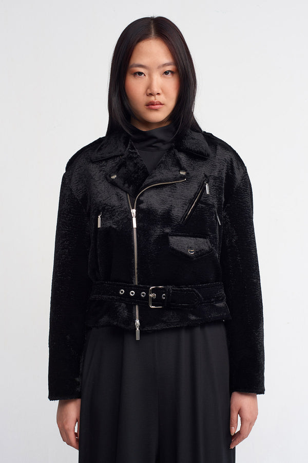 NU Vegan Faux Fur Short Jacket Black