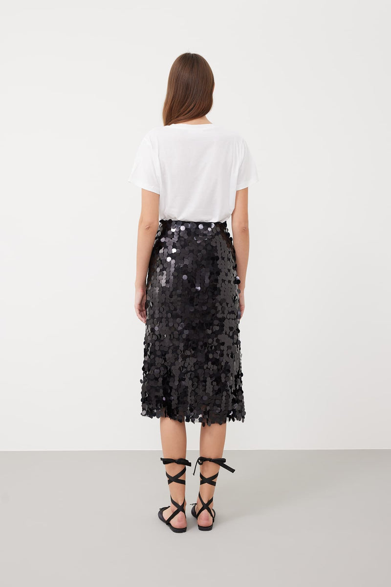 Roman Sequin-Embellished Midi Skirt Black