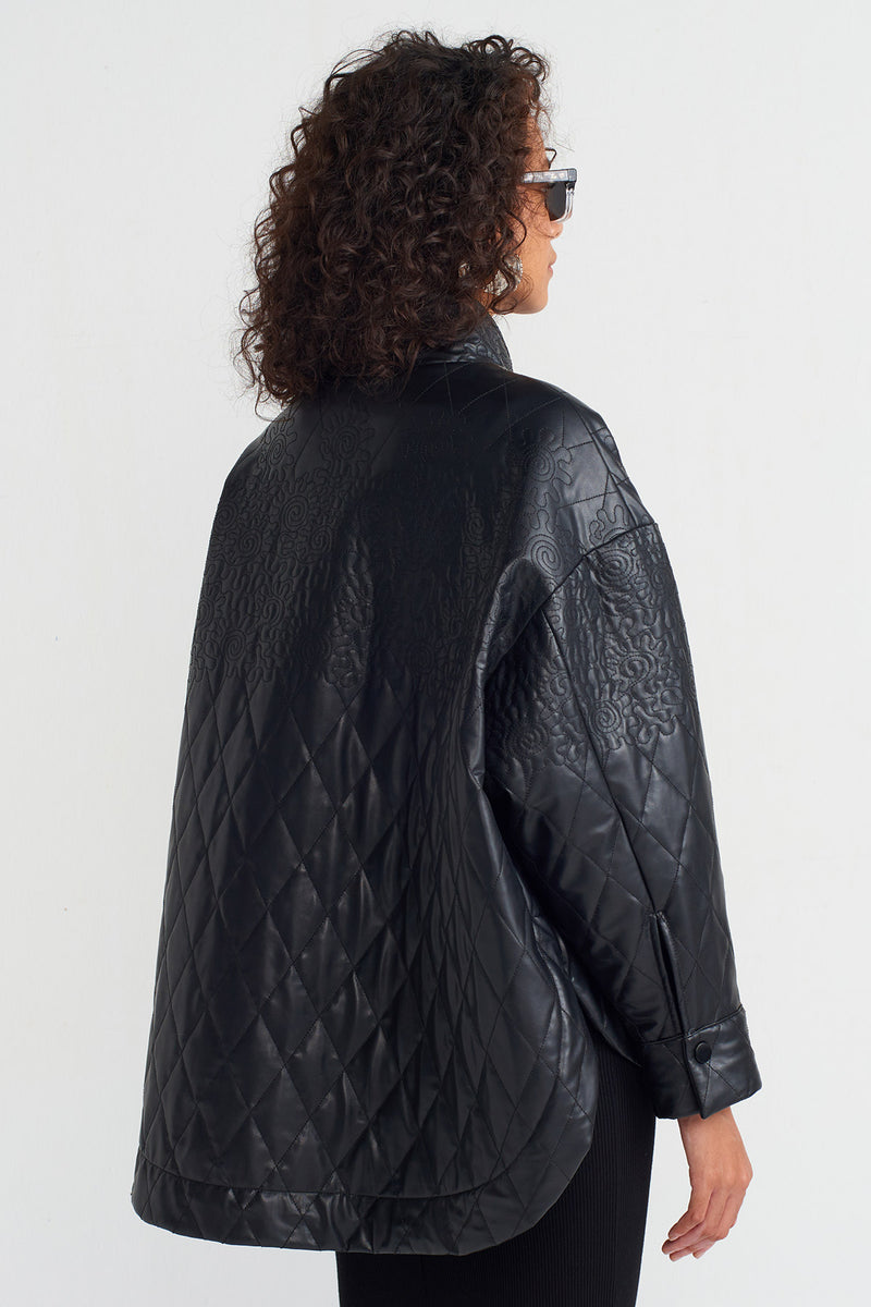 Nu Mixed Leather Quilted Jacket Black