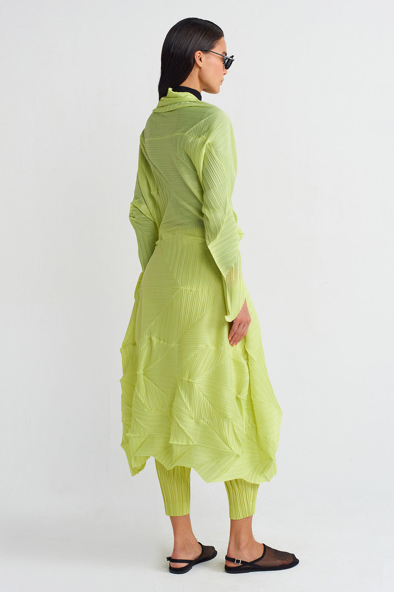 Nu Pleated Long Cardigan Lime