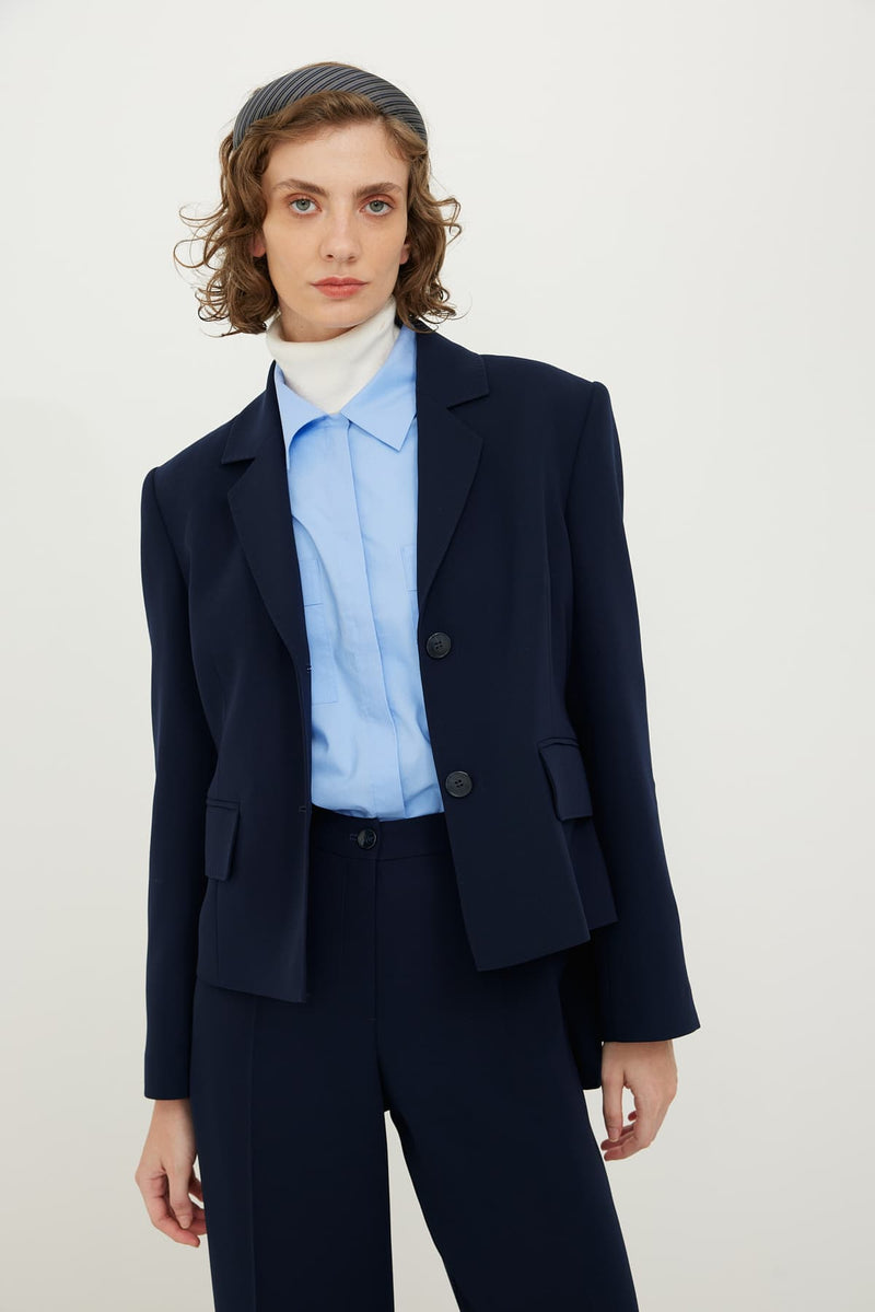 Roman Single Breasted Solid Jacket Navy