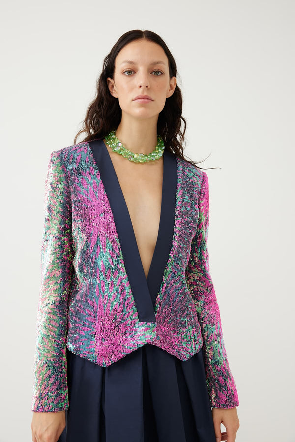 Roman Gradient Sequined Collarless Jacket Multi Color