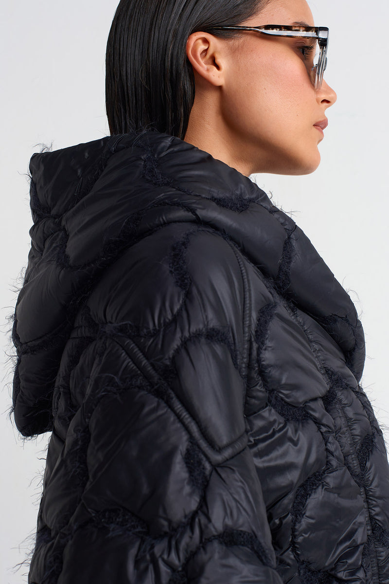 Nu Droplet Quilted Puffer Long Coat Black