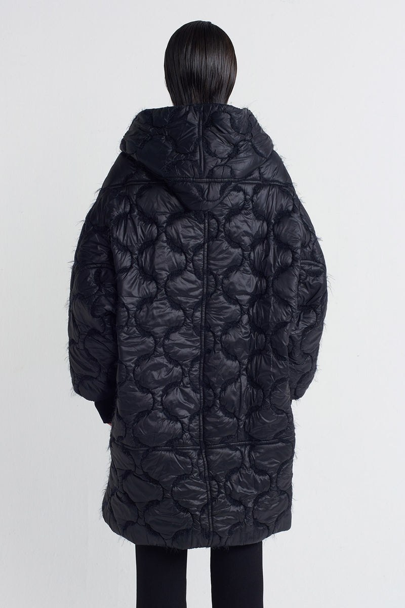 Nu Droplet Quilted Puffer Long Coat Black