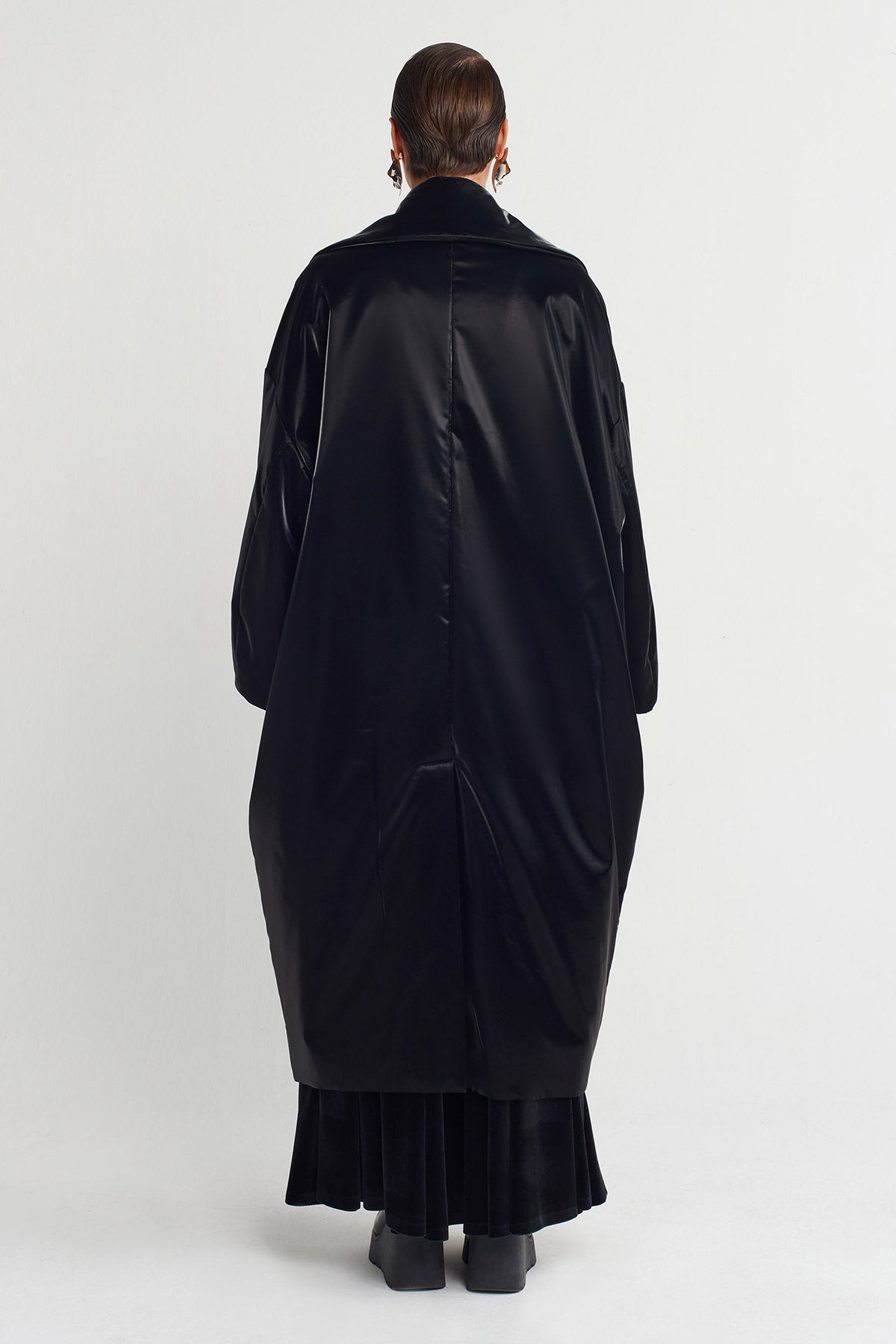 Nu Shiny Fabric Long Coat Black – Wardrobe Fashion KW