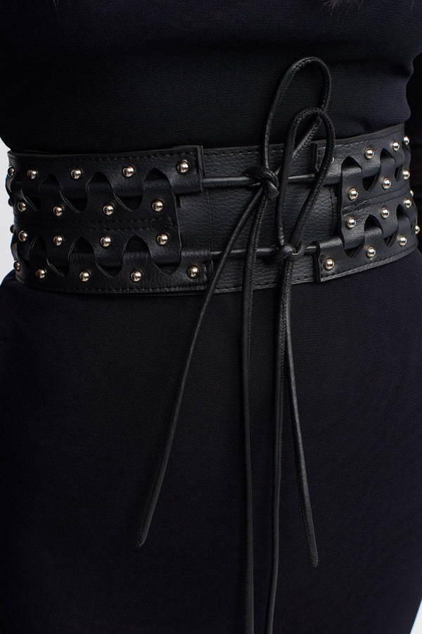 Nu Leather Striped Belt Black