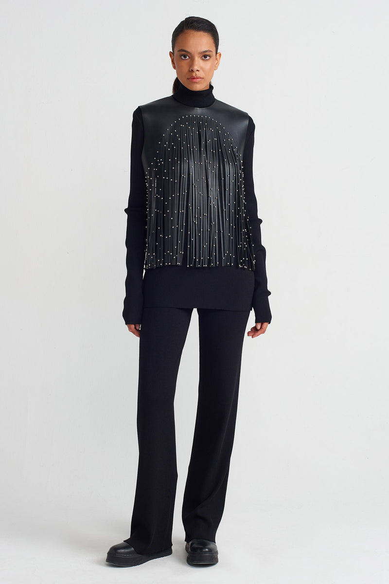 Nu Striped Fringe Beaded Belt Black