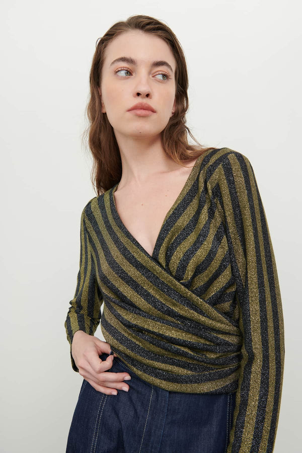 Roman Striped Lurex Crop Blouse Multi Color