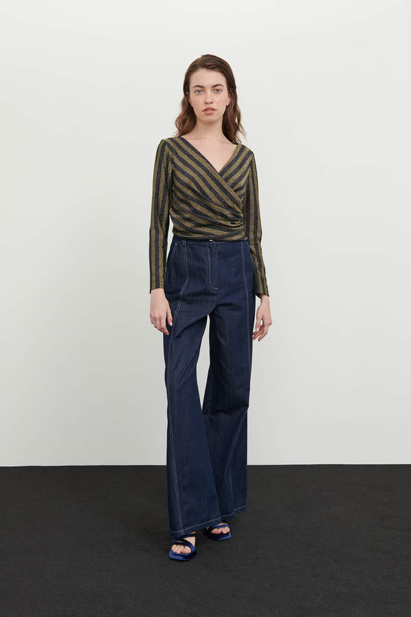 Roman Striped Lurex Crop Blouse Multi Color