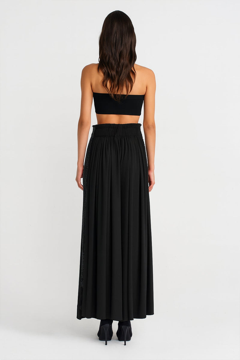Nu Wide-Leg Pants With Sequin Embroidery On Sides Black