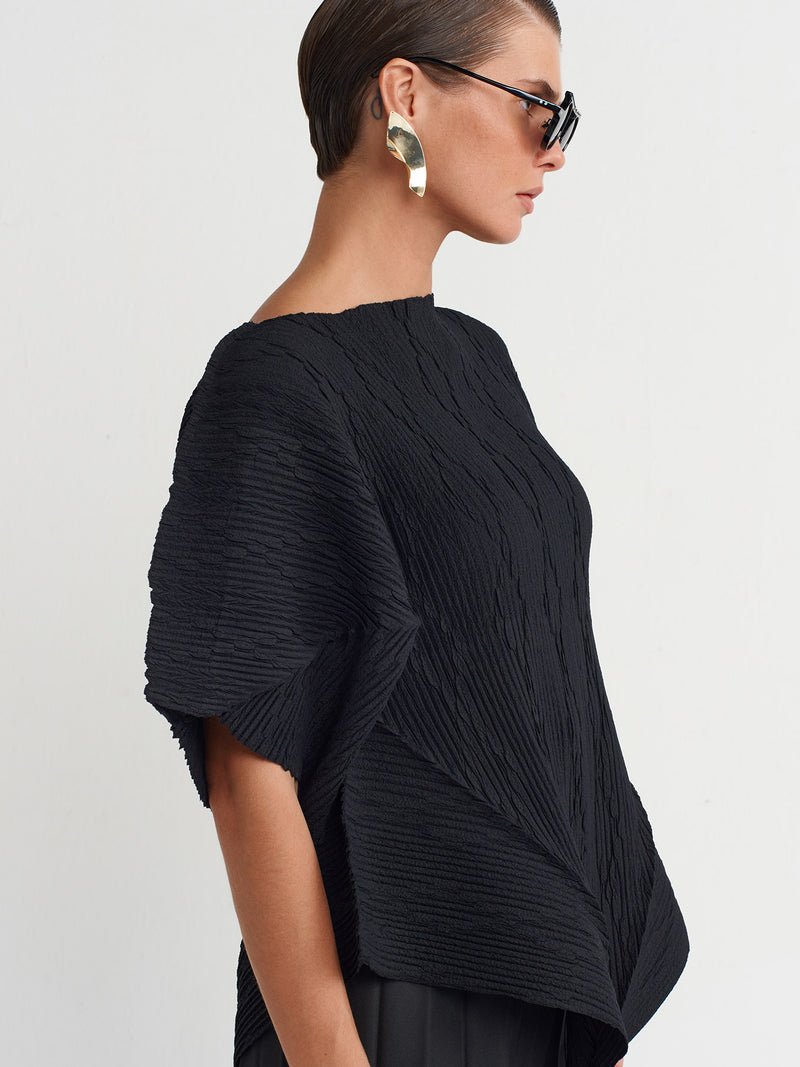 Nu Asymmetrical Pleated Blouse Black