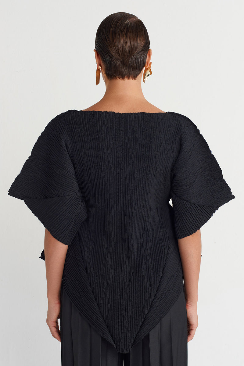 Nu Asymmetrical Pleated Blouse Black
