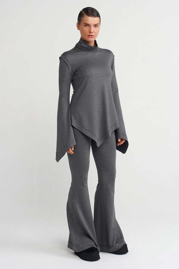 Nu Cowl Collar Asymmetrical Blouse Dark Grey Melange