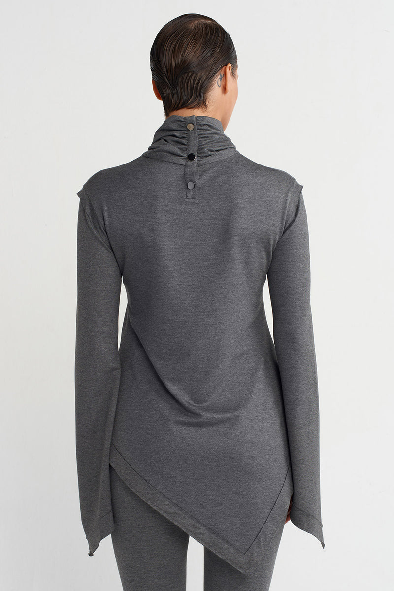 Nu Cowl Collar Asymmetrical Blouse Dark Grey Melange