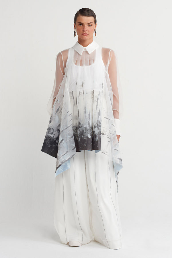 Nu Printed Organza Shirt Off White