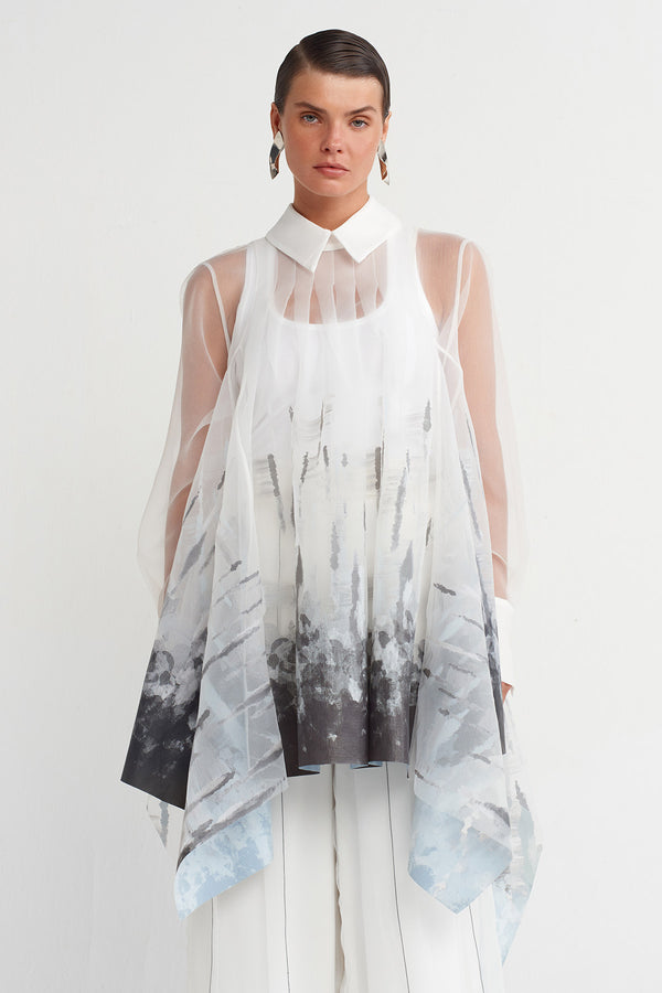 Nu Printed Organza Shirt Off White