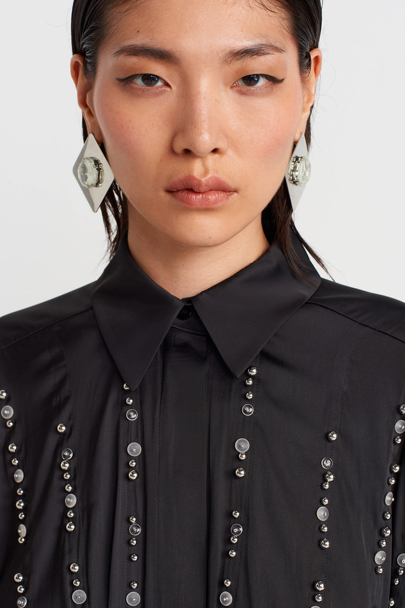Nu Embroidered Satin Shirt Black