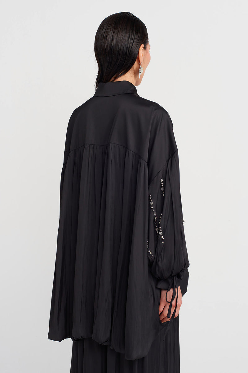 Nu Embroidered Satin Shirt Black