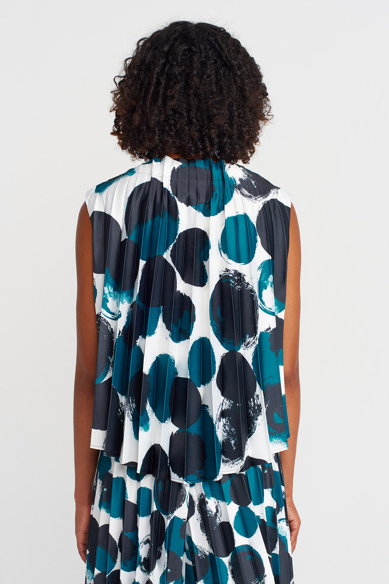 Nu Sleeveless Pleated Blouse With Print Multi Color