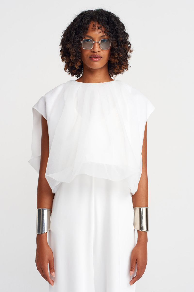 NU Sleeveless Balloon Organza Blouse Off White