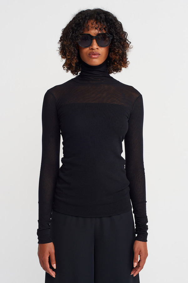 Nu Turtleneck Mesh Bodysuit Black