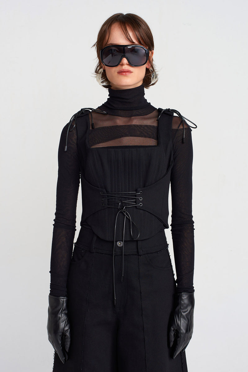 Nu Lace-Up Corset Bustier Black