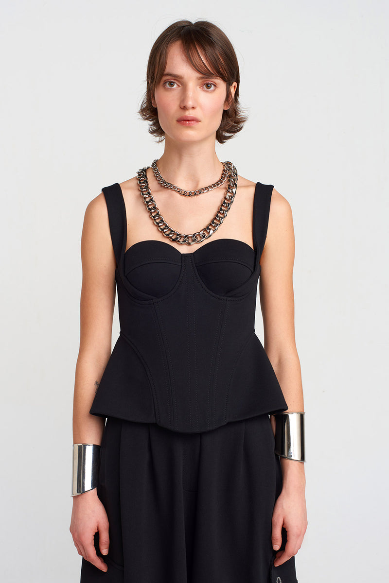 Nu Thick Strap Corset Top Black