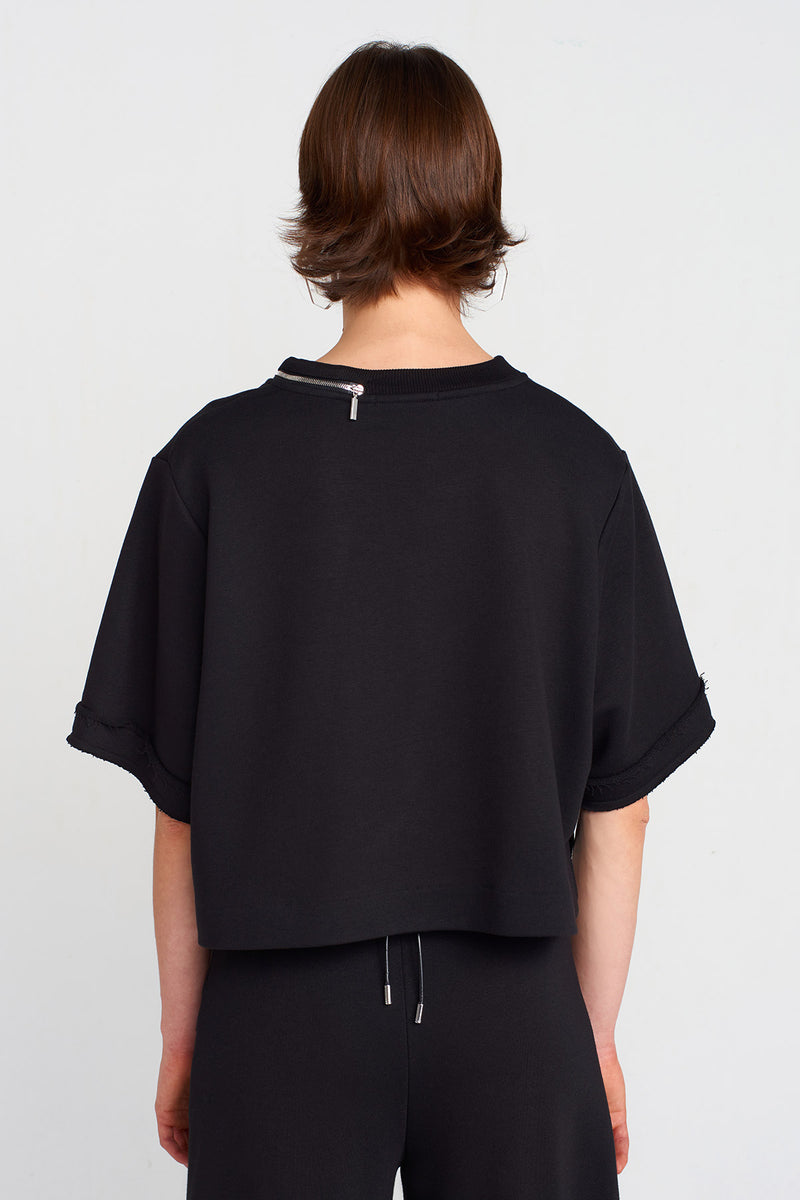 Nu Zipper Detailed Corset T-Shirt Black