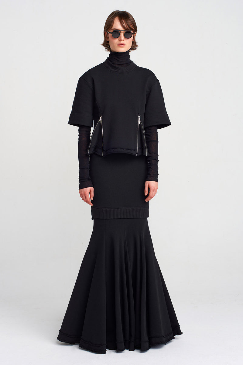 Nu Zipper Detailed Thick Fabric T-Shirt Black