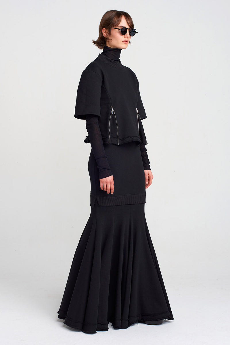 Nu Zipper Detailed Thick Fabric T-Shirt Black