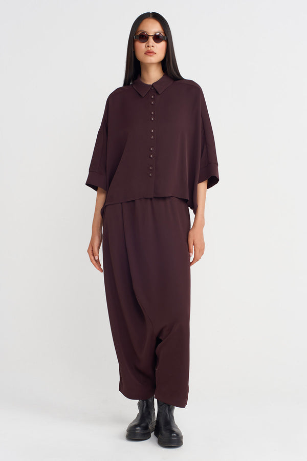 Nu Draped Fabric, Half Sleeve Shirt Eggplant