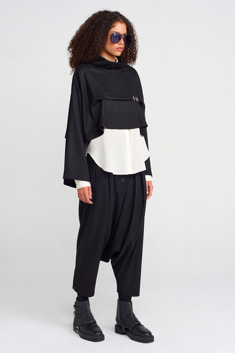 Nu Stitch Detail Long Sleeve Crop Top Black