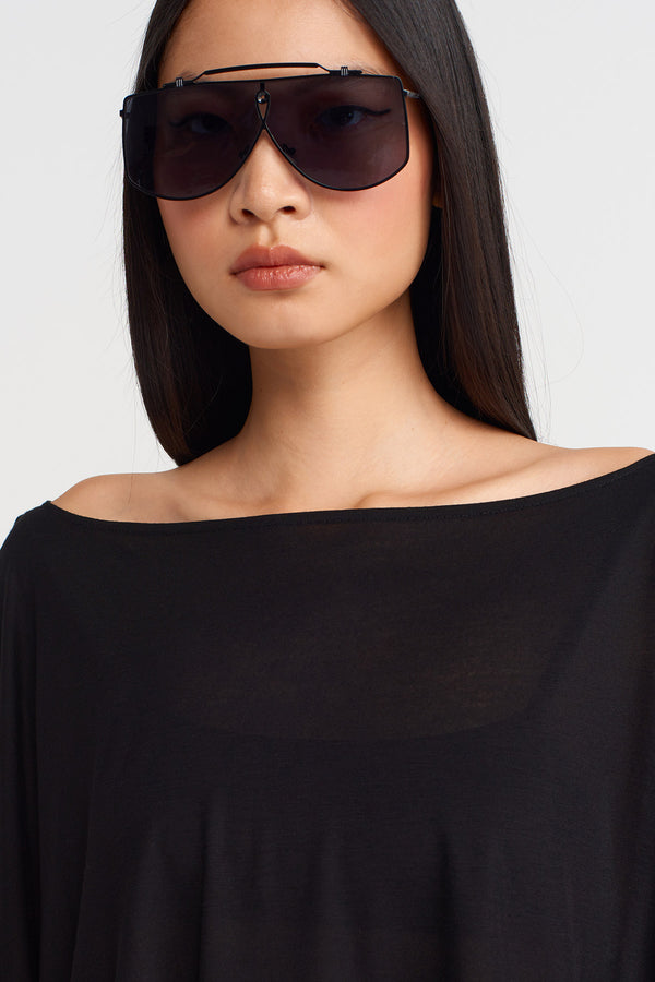 Nu Long Sleeve Bamboo Crop Blouse Black