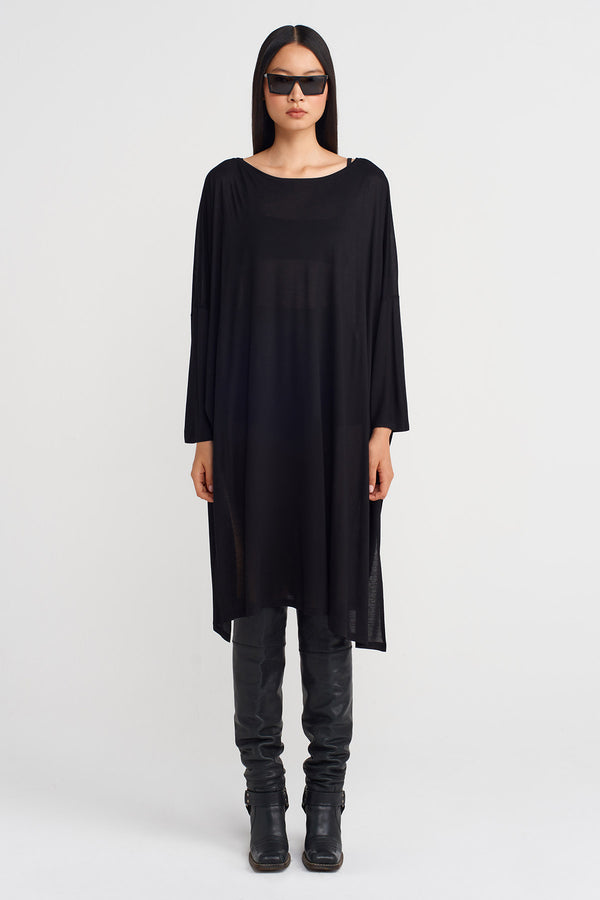 Nu Oversize Bamboo Blouse With Deep Side Slits Black