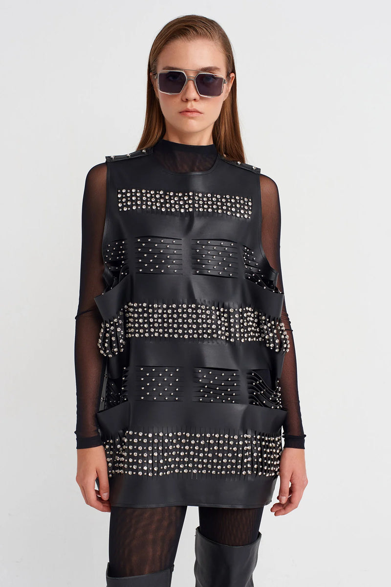 Nu Studded Leather Tunic Black