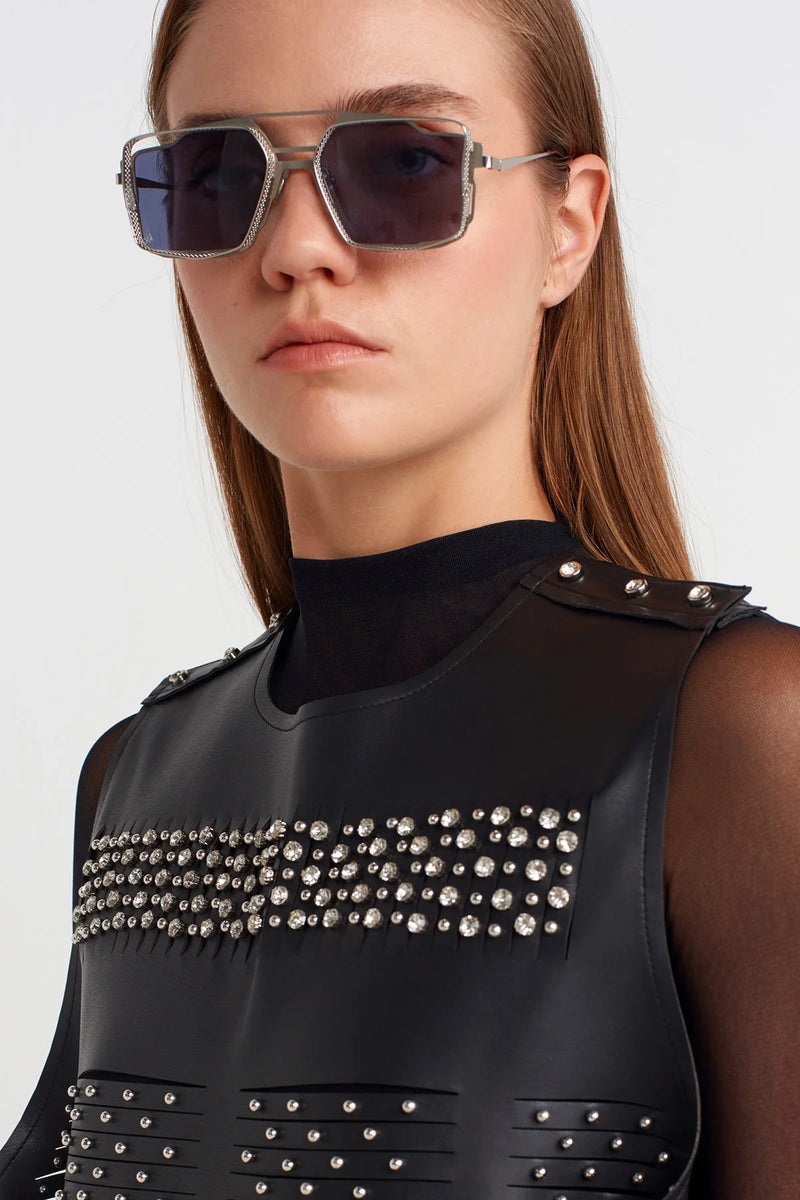 Nu Studded Leather Tunic Black