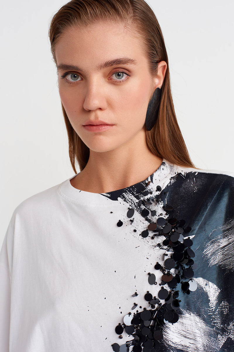 Nu Printed Basic T-Shirt Off White/Black