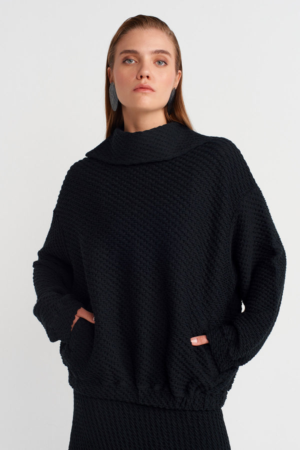 Nu  Jacquard Patterned Sweat  Black