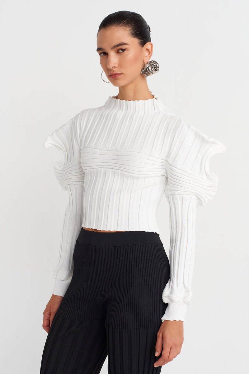 Nu Knitted Shoulder Detailed Blouse Off White