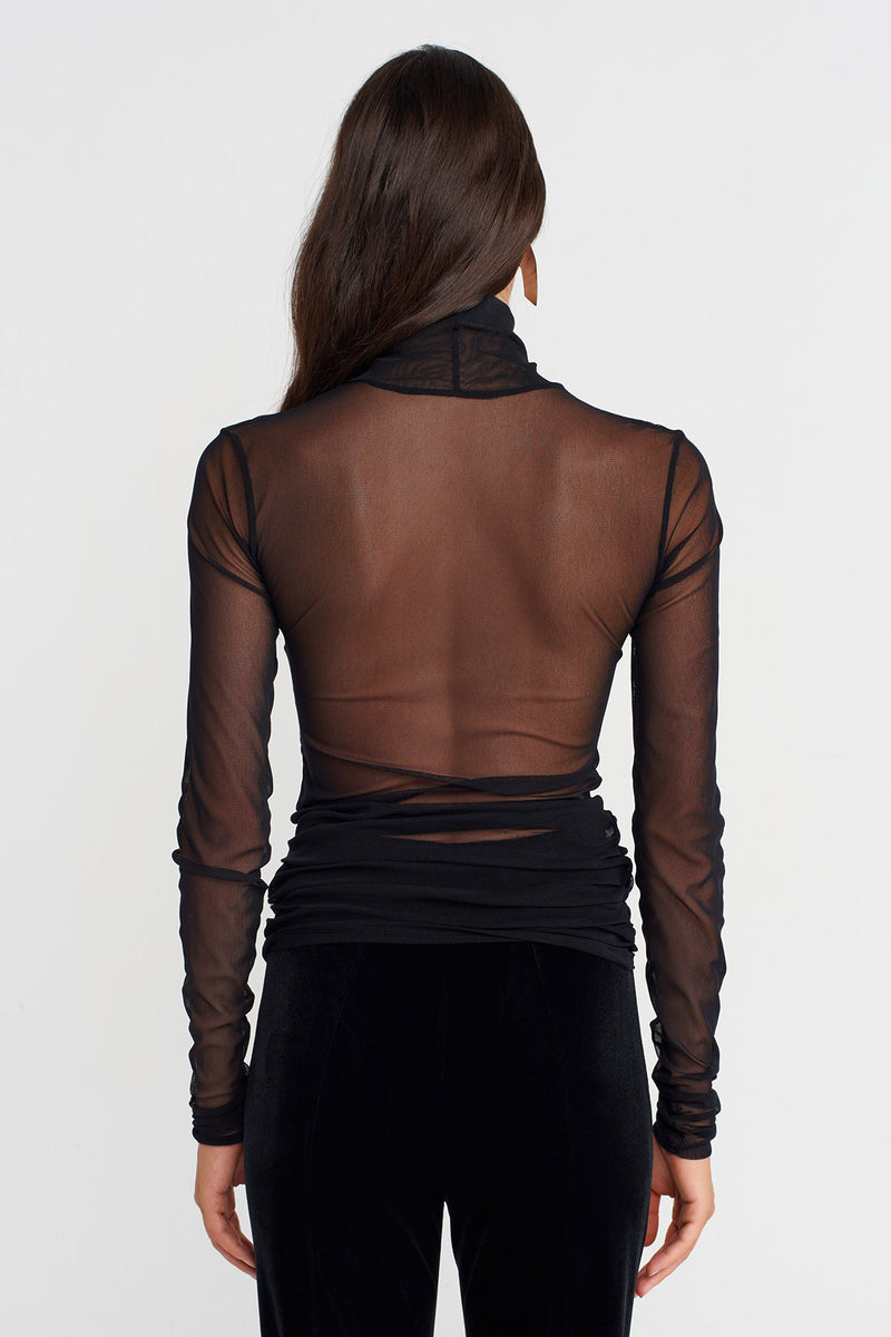 Nu Velvet Mesh Front Bodysuit Black