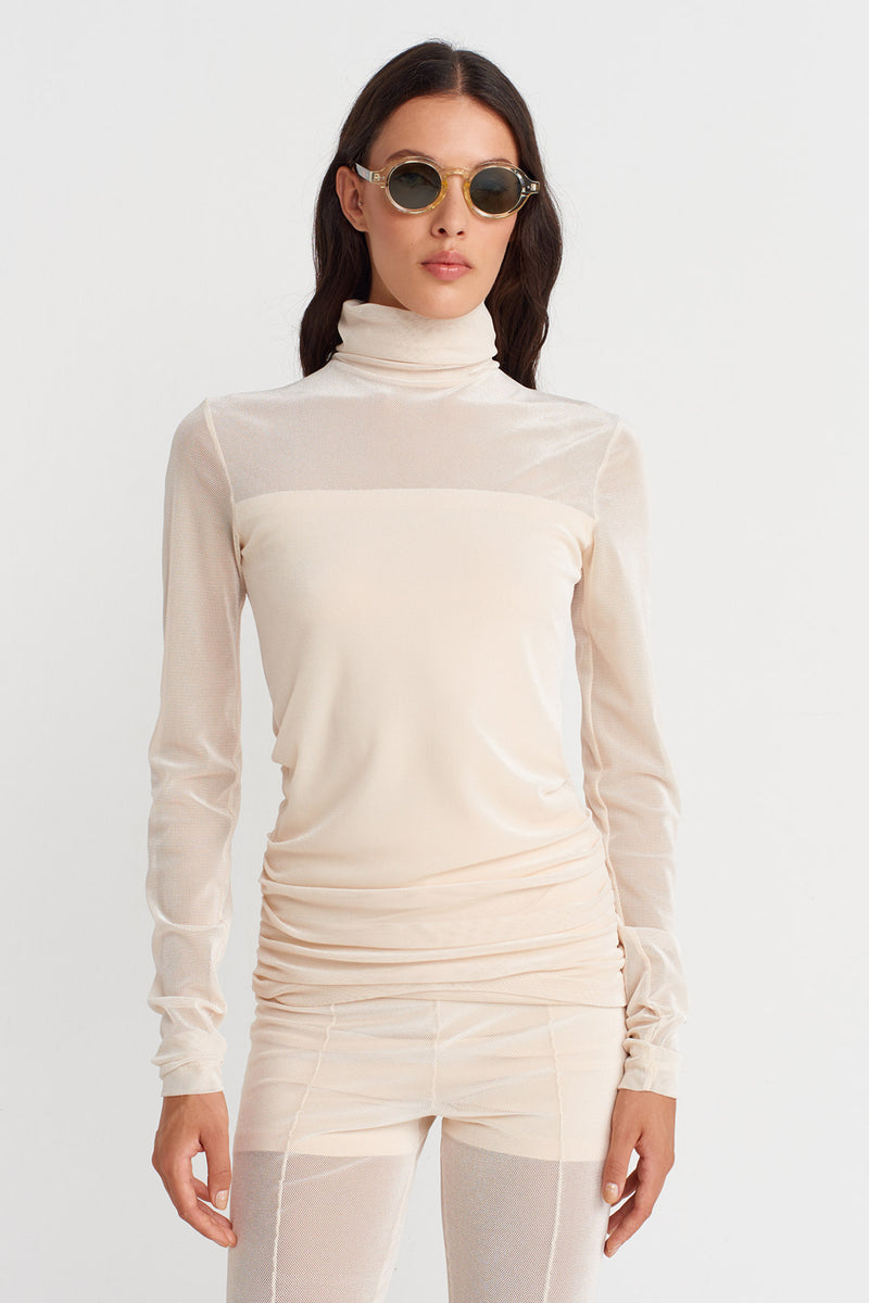 Nu Ruched Side Mesh Bodysuit Natural