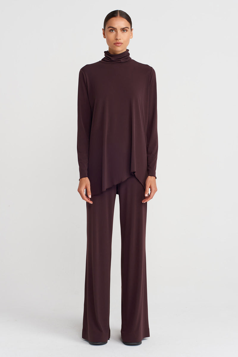 Nu Turtleneck Long Sleeve Jersey Blouse Eggplant